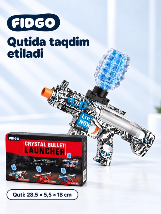 O'yinchoq avtomat AK-47 Orbiz otadigan FIDGO, akkumulyator va himoya ko'zoynagi bilan
