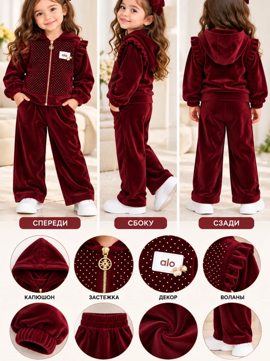 Qizlar uchun velyur matolik ikkitalik toʻplam Qizbolalar uchun velur, yumshoq velyur kiyim - 