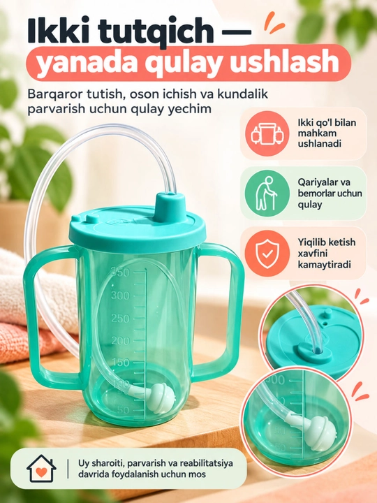 Bemorlar va qariyalar uchun ichimlik stakanlari  Parvarish va reabilitatsiya uchun