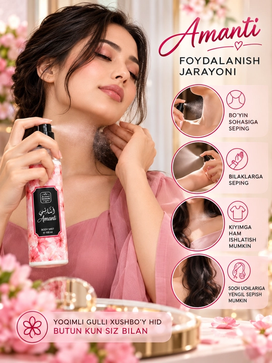 Naseem Bushra Amani Lamsa Body Mist с фруктово-цветочным ароматом для всех типов кожи
