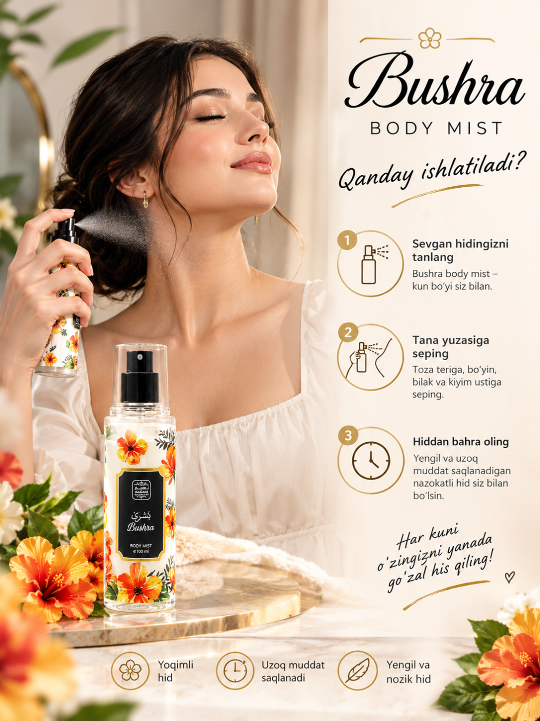 Naseem Bushra Amani Lamsa Body Mist с фруктово-цветочным ароматом для всех типов кожи