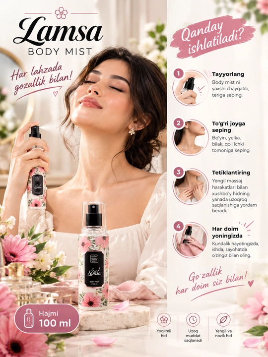 Naseem Bushra Amani Lamsa Body Mist с фруктово-цветочным ароматом для всех типов кожи