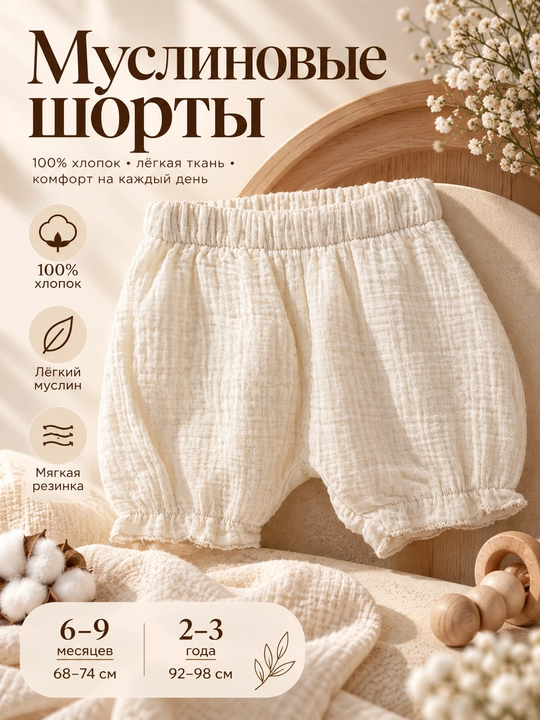 Tiffany Baby, bej rangli bolalar muslin shortilari - 