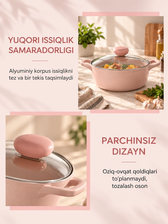 Neoflam SHERBET qozon 2-2,8 l, shisha qopqoqli, keramik qoplama, induksion, qozon