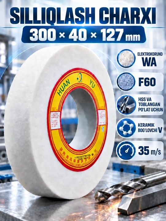Silliqlash toshi  300 x 40 x 127 mm, oq elektrokorund WA, F60