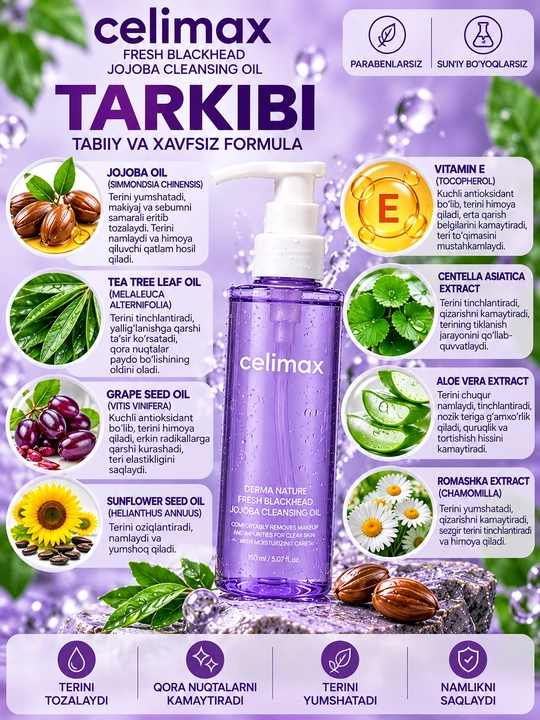 CELIMAX Fresh Blackhead Jojoba Cleansing Oil — гидрофильное масло для ежедневного очищения