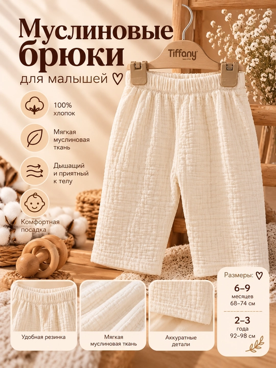 Tiffany Baby bolalar muslin shimlari, bej rangda - 