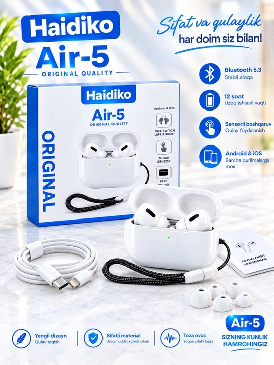 Haidiko Air-5 Pods Pro беспроводные наушники Bluetooth, сенсорное управление Android и iOS - 