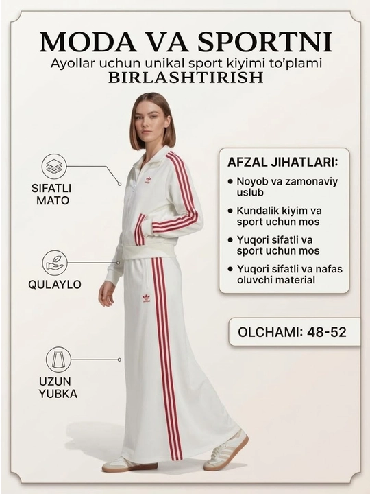 Ayollar uchun uzun yubkali sport kiyimi to'plami qulay va zamonaviy kostyum o'lchami 48-52 - 
