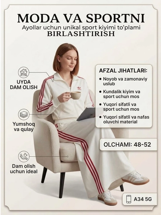 Ayollar uchun uzun yubkali sport kiyimi to'plami qulay va zamonaviy kostyum o'lchami 48-52