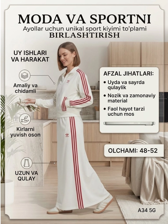 Ayollar uchun uzun yubkali sport kiyimi to'plami qulay va zamonaviy kostyum o'lchami 48-52