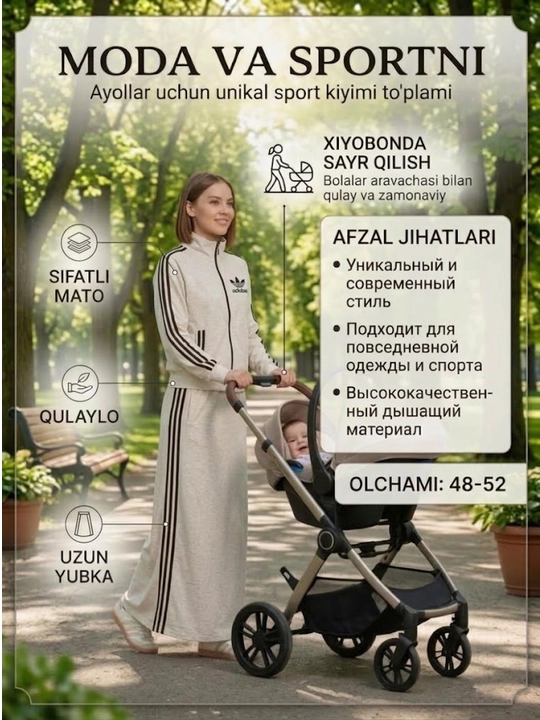 Ayollar uchun uzun yubkali sport kiyimi to'plami qulay va zamonaviy kostyum o'lchami 48-52