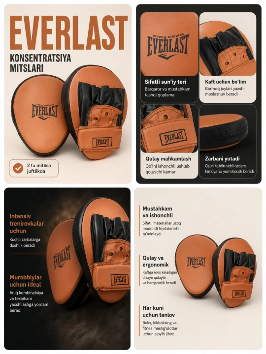 Lapa boks mashgulot, Boks lapasi Everlast, mashg'ulot uchun kavisli mitslar, juftlik - 