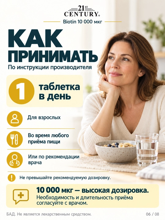 Biotin (B7 vitamini) 10000 mcg, soch to'kilishiga qarshi va go'zallik uchun 120/360 tab