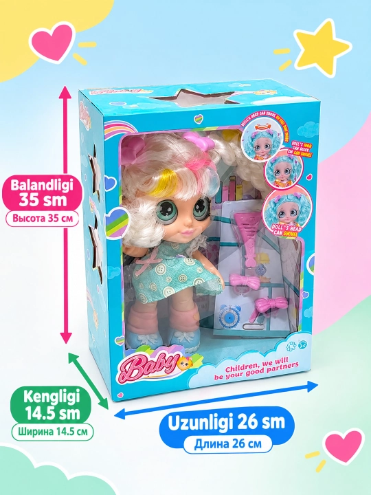 Chaqaloq qoʻgʻirchoq Kaibibi Baby qizlar uchun nabor soch aksessuarlari bilan, 3+