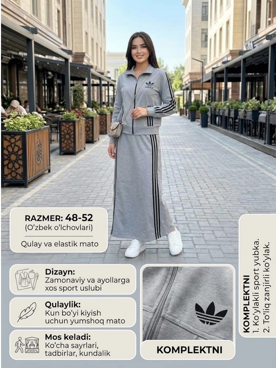 Ayollar uchun uzun yubkali sport kiyimi to'plami qulay va zamonaviy kostyum o'lchami 48-52 - 
