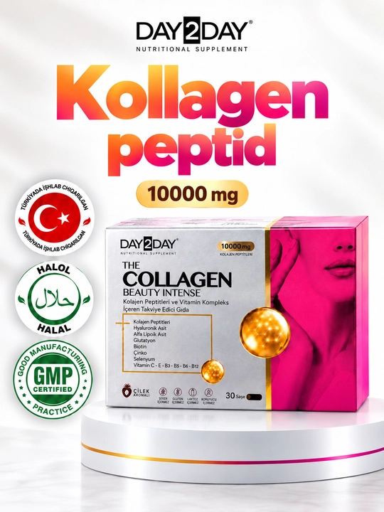 DAY2DAY Collagen Beauty Intense — kollagen (Qulupnay) teri, soch va tirnoqlar uchun Halol - 