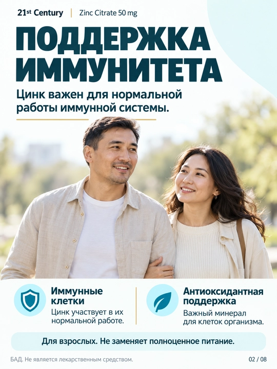 Цинк Цитрат, 21st Century Zinc Citrate 50 мг, 60/360 таблеток