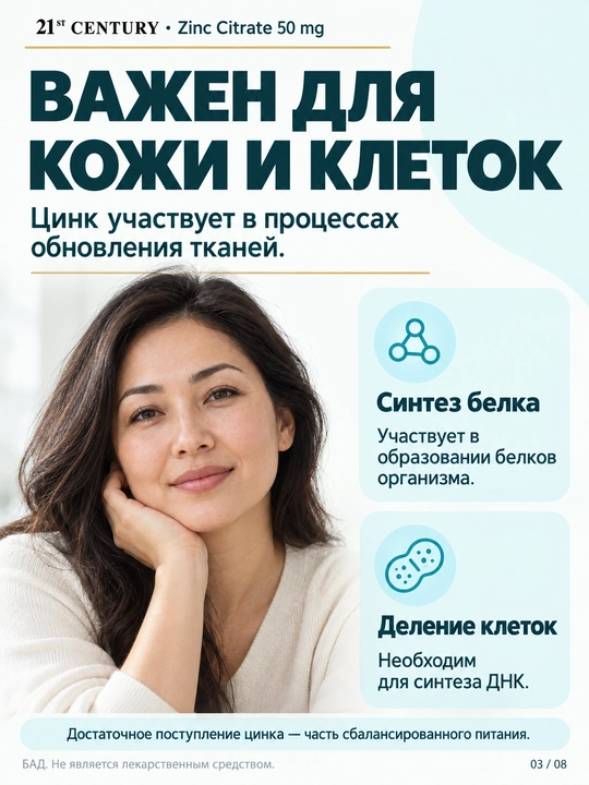 Цинк Цитрат, 21st Century Zinc Citrate 50 мг, 60/360 таблеток