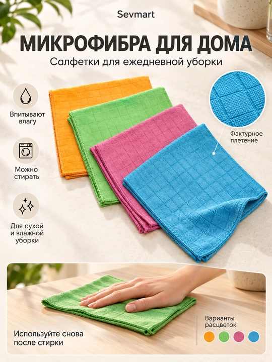 Mikrofibra, lattalar, oshxona uchun universal salfetkalar, sochiq, latta, 4 dona - 