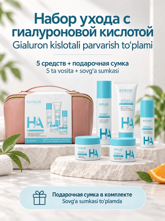 Набор косметики для ухода за лицом Estelin, увлажнение и омоложение, 5 средств - 