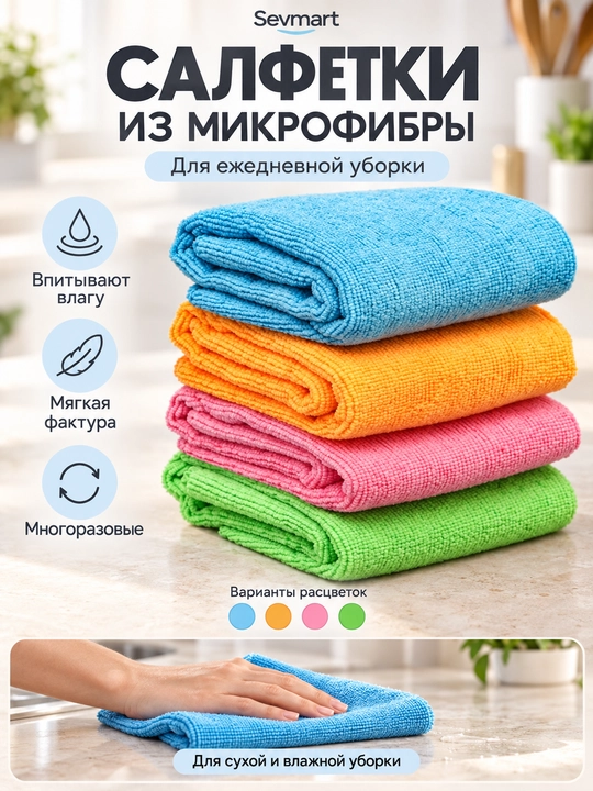 Тряпки для уборки микрофибры, универсальные салфетки для кухни, полотенце, 4 шт