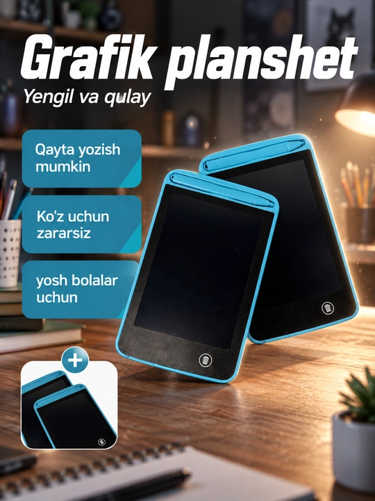 Bolalar uchun LCD Grafik Planshet – Yozish va O‘chirish Taxtachasi planshet - 
