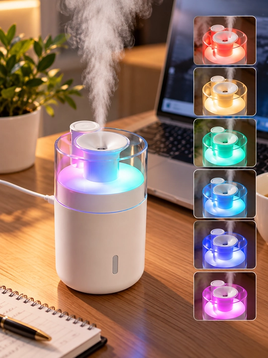 Мини увлажнитель с RGB подсветкой тихий и компактный для дома, офиса и автомобиля