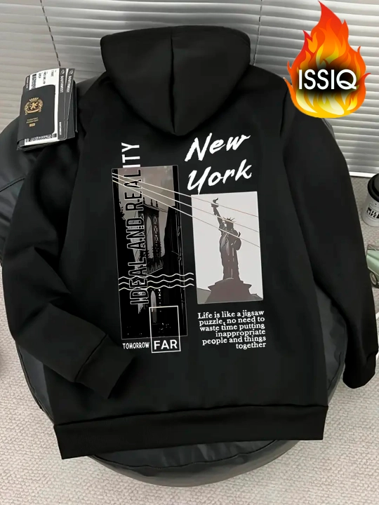 Erkaklar va ayollar uchun oversize xudi "New York" (3 ip, issiq kapushonli)