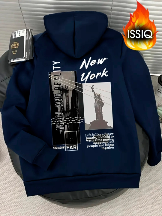 Erkaklar va ayollar uchun oversize xudi "New York" (3 ip, issiq kapushonli)