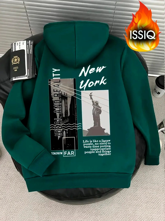Erkaklar va ayollar uchun oversize xudi "New York" (3 ip, issiq kapushonli)