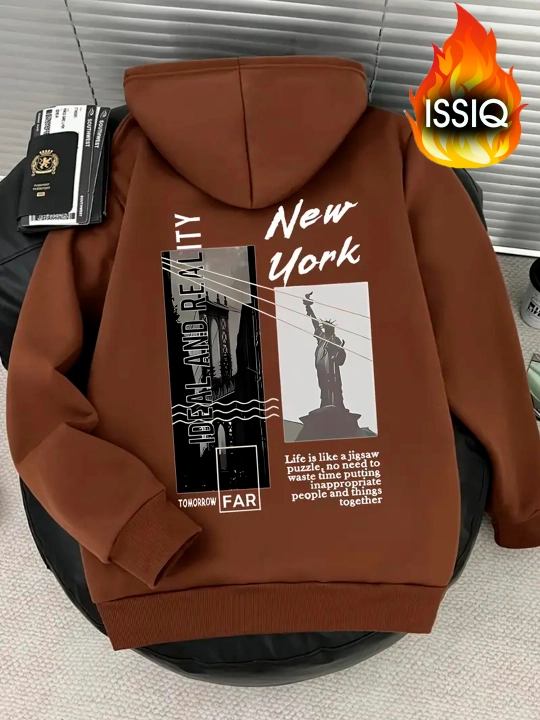 Erkaklar va ayollar uchun oversize xudi "New York" (3 ip, issiq kapushonli)
