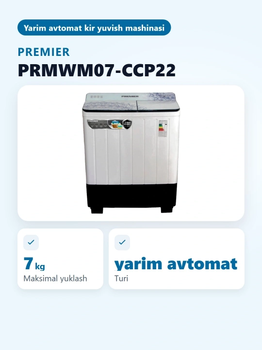 Yarim avtomatik kir yuvish mashinasi PRMWM07-CCP22