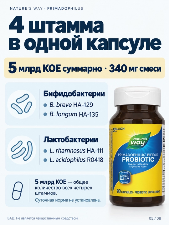 Probiotik Primadophilus Bifidus, 90 kapsula