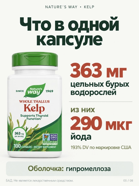 Nature's Way, Келп, цельный слоевище, 100 веганских капсул