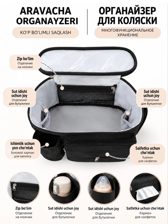 Многофункциональная сумка-органайзер для детской коляски