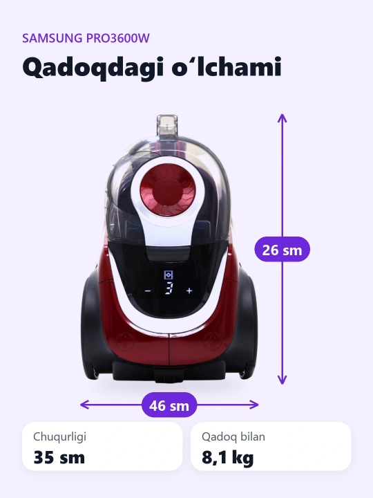 Пылесос Samsung Power Pro 3600W с контейнером, HEPA-фильтр