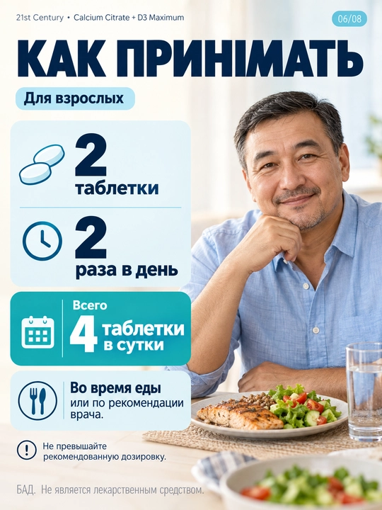 Kalsiy Sitrat, Vitamin D3, 21st Century Calcium Citrate + D3 Maximum, 75 tabletka, Halol