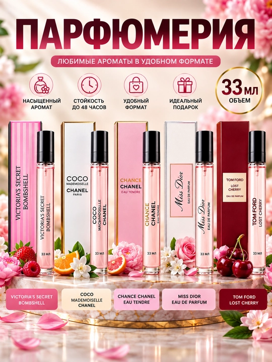 Ayollar uchun atirlar, TOMFORT, CHANELA, MISS DIOR, BOMBSHELL, 33 ml