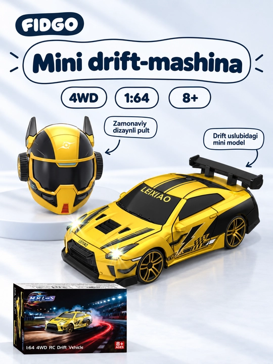 FIDGO pultli drift mashinasi, 4WD, yonuvchi faralar, 1:24 yoki mini 1:64