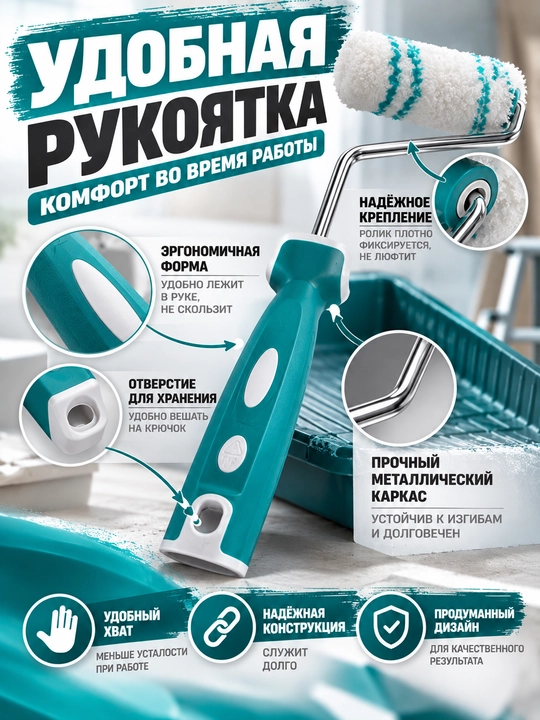 Малярный мини-валик 4" с ручкой для покраски стен, углов и мебели