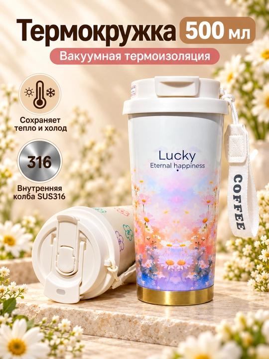 Termokrujka qahva va choy uchun, 500 ml, naychali, SUS316 ichki kolba - 