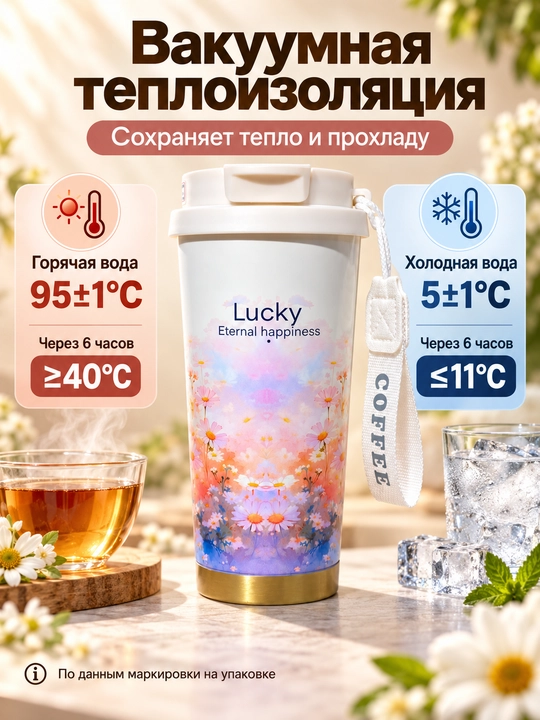 Termokrujka qahva va choy uchun, 500 ml, naychali, SUS316 ichki kolba