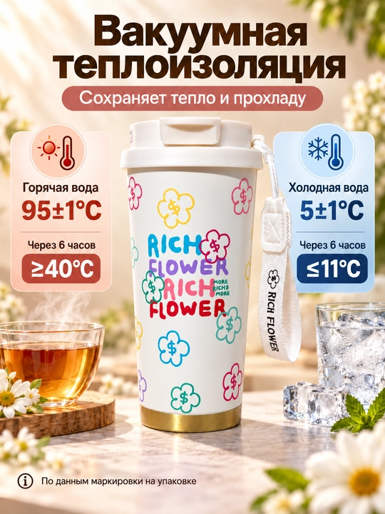 Termokrujka qahva va choy uchun, 500 ml, naychali, SUS316 ichki kolba