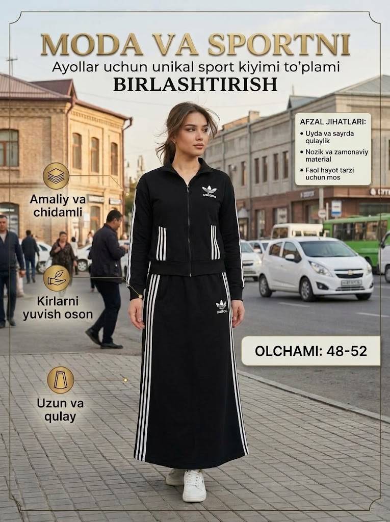 Ayollar uchun uzun yubkali sport kiyimi to'plami qulay va zamonaviy kostyum o'lchami 48-52