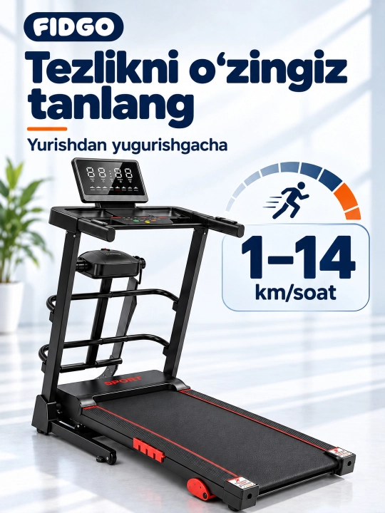 FIDGO uy uchun yugurish yo‘lagi, tezlikni boshqarish funksiyasi bilan