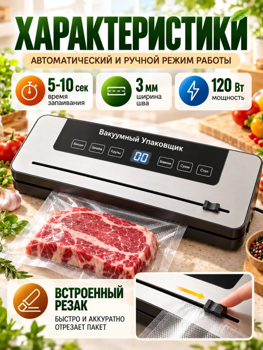 Vakumator, vakum paket yopishtirgich, 50 paket, qadoqlash mashinasi, oshxona uchun