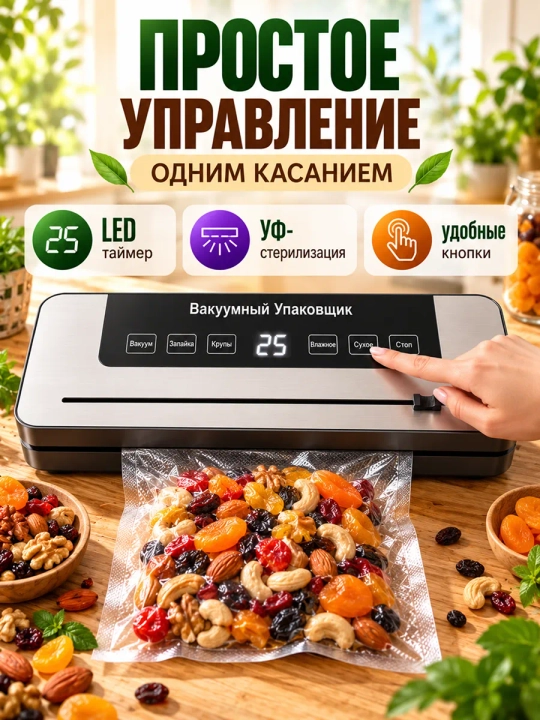 Vakumator, vakum paket yopishtirgich, 50 paket, qadoqlash mashinasi, oshxona uchun