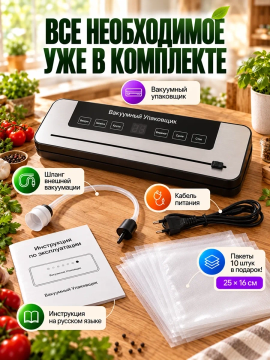 Vakumator, vakum paket yopishtirgich, 50 paket, qadoqlash mashinasi, oshxona uchun