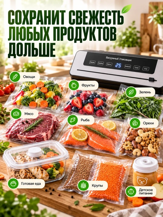 Vakumator, vakum paket yopishtirgich, 50 paket, qadoqlash mashinasi, oshxona uchun